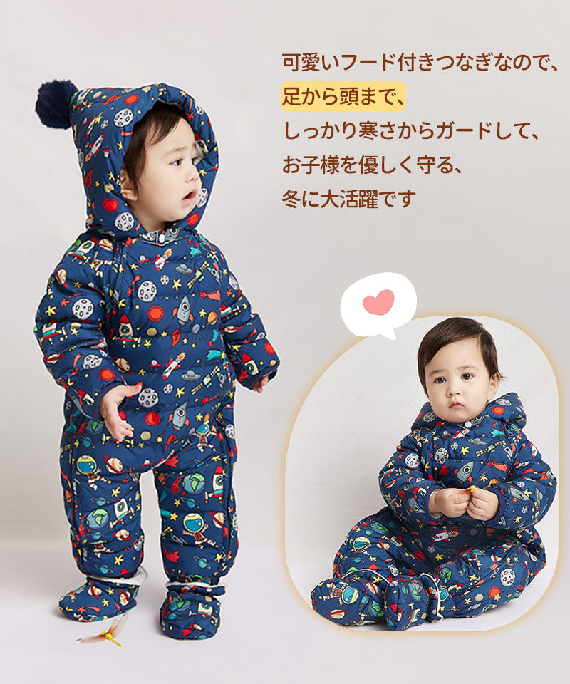 ジャンプスーツ ベビー カバーオール ベビー キッズ カバーオール フード付き ベビー服　ジャンプスーツ 女の子 男の子 ダウンコート ロンパース 雪遊び ジャetltf-001