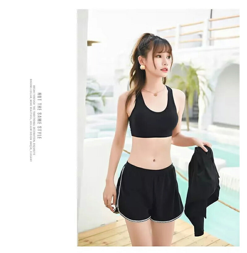 体型カバー 水着 レディース かわいい セパレート 水着 韓国 中学生 高校生 おしゃれ 体型カバー 水着 3点セット 20代 女の子 小胸 二の腕カバー 露出 wswimsuit-007