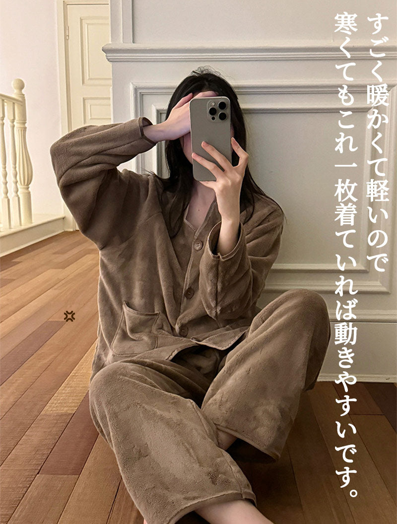 パジャマ レディース  メンズサイズ 大きいサイズ ルームウェア 上下セット 冬 着る毛布 もこもこ【ふわもこパジャマ ストレート 裾絞り】セット ハイネック item-241230