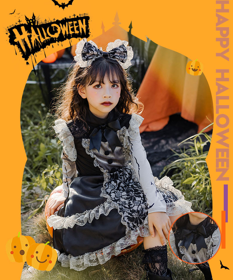 ハロウィン コスプレ 魔女 ゴスロリ ハロウィン 仮装 小悪魔 コスチューム キッズ ゾンビ 魔法使い 魔法子ども ハロウィン衣装 ブラック コスプレ衣装 coetwsj0016