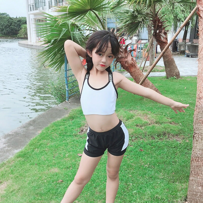 一部即納 水着 キッズ 女の子 セパレート スイムウェア ラッシュガード 半袖 パンツ スイムスーツ ビーチウェア 水泳 スクール水着 キッズ ジュニア 練習着 swimsuit-010
