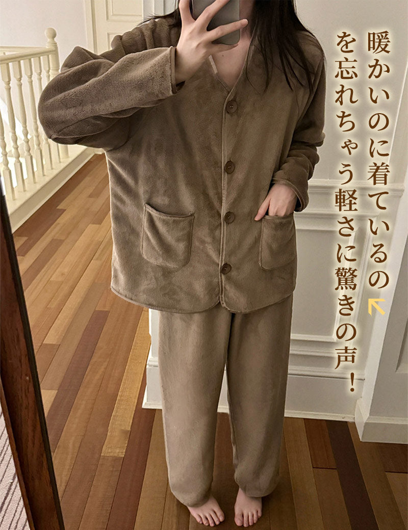 パジャマ レディース  メンズサイズ 大きいサイズ ルームウェア 上下セット 冬 着る毛布 もこもこ【ふわもこパジャマ ストレート 裾絞り】セット ハイネック item-241230