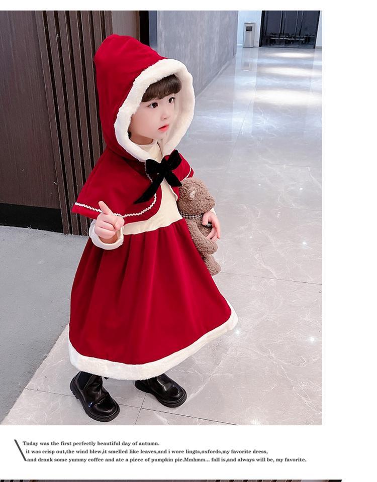 クリスマス コスプレ 子供 衣装 サンタ コスチューム ベビー キッズ サンタクロース 衣装 子供 子ども サンタ服 女の子 2点セット 長袖 防寒 ケープ付き copy-40