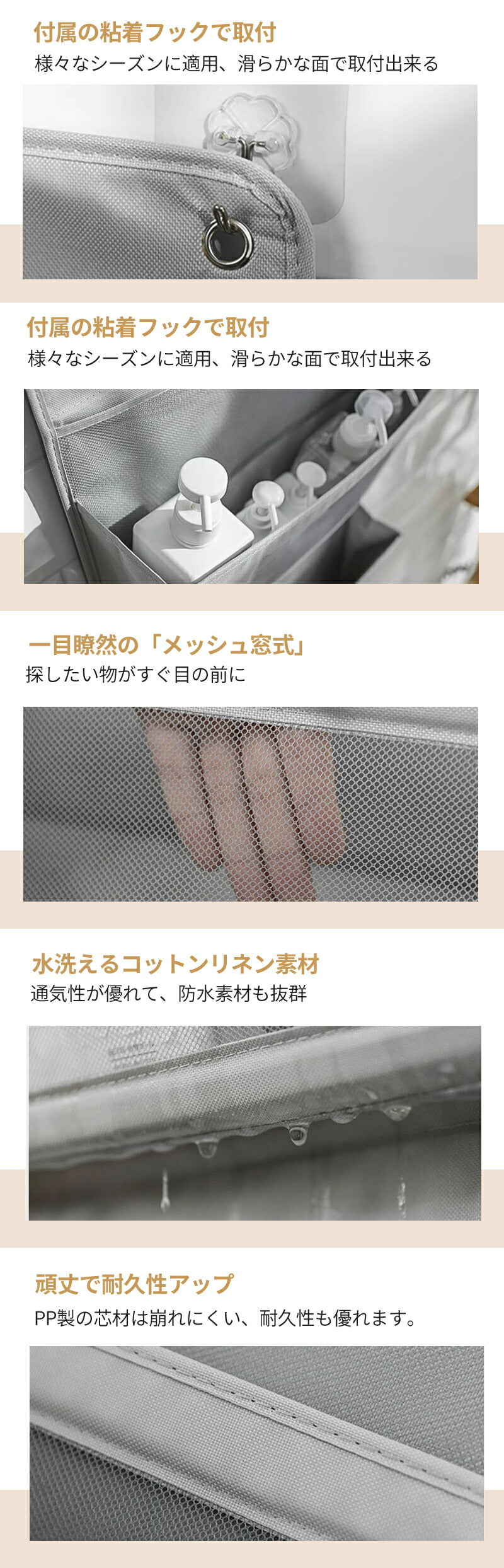 ウォールポケット ドア掛け 収納 3段 吊り下げ収納ラック 壁掛け収納 クローゼット 収納 吊り下げ クリア オックスフォード製 おしゃれ 北欧 水洗可能 大容 basket-01