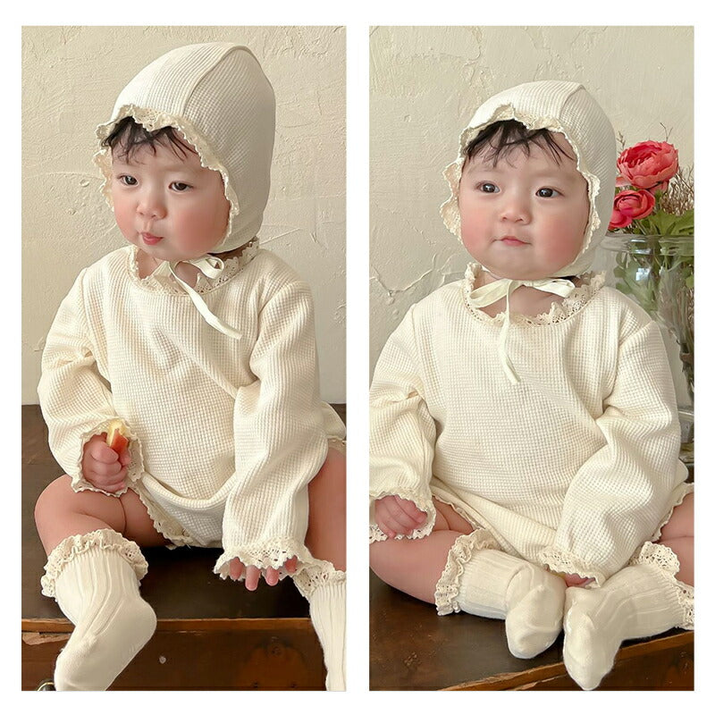 ベビー ロンパース フォーマル おもしろ 薄手 長袖 新生児服 ボンネットセット カバーオール 女の子 男の子 春夏 ベビー服 ベビー用品 赤 fuku-002