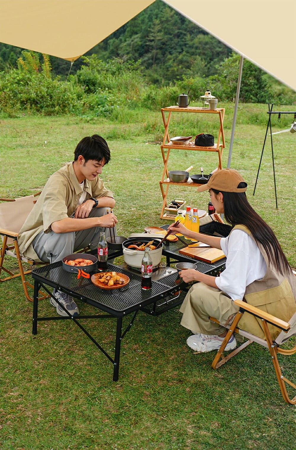 アウトドア テーブル バーベキュー用 多機能 耐荷重30kg 収納袋付き 三つ折り メッシュテーブル 軽量 折りたたみテーブル アルミ レジャーテーブル 折り畳 table-004