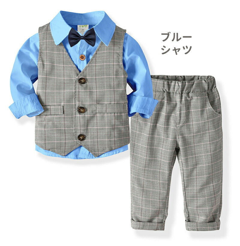 男の子 スーツ 4点セット キッズ フォーマル セットアップ タキシード 初節句 小学生 結婚式 発表会 おしゃれ 子供服 長袖 ベスト お宮参り 誕生日 子供sutsu-008