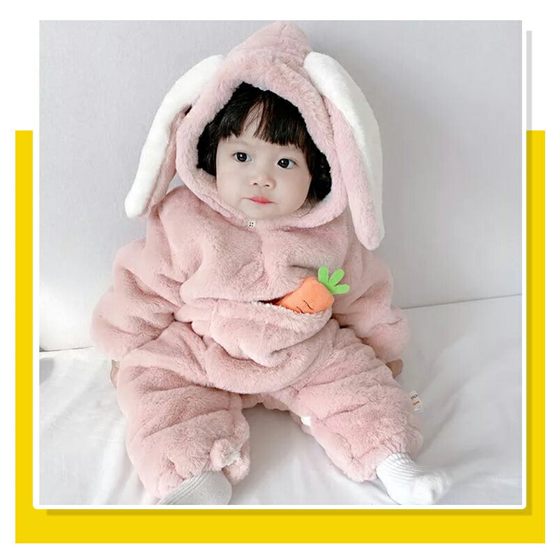 うさぎさん きぐるみ ベビー ロンパース ウサギ 秋冬 フード付き あったか 前開き カバーオール 男の子 女の子 もこもこ パジャマ ベビーウェア copysku-181