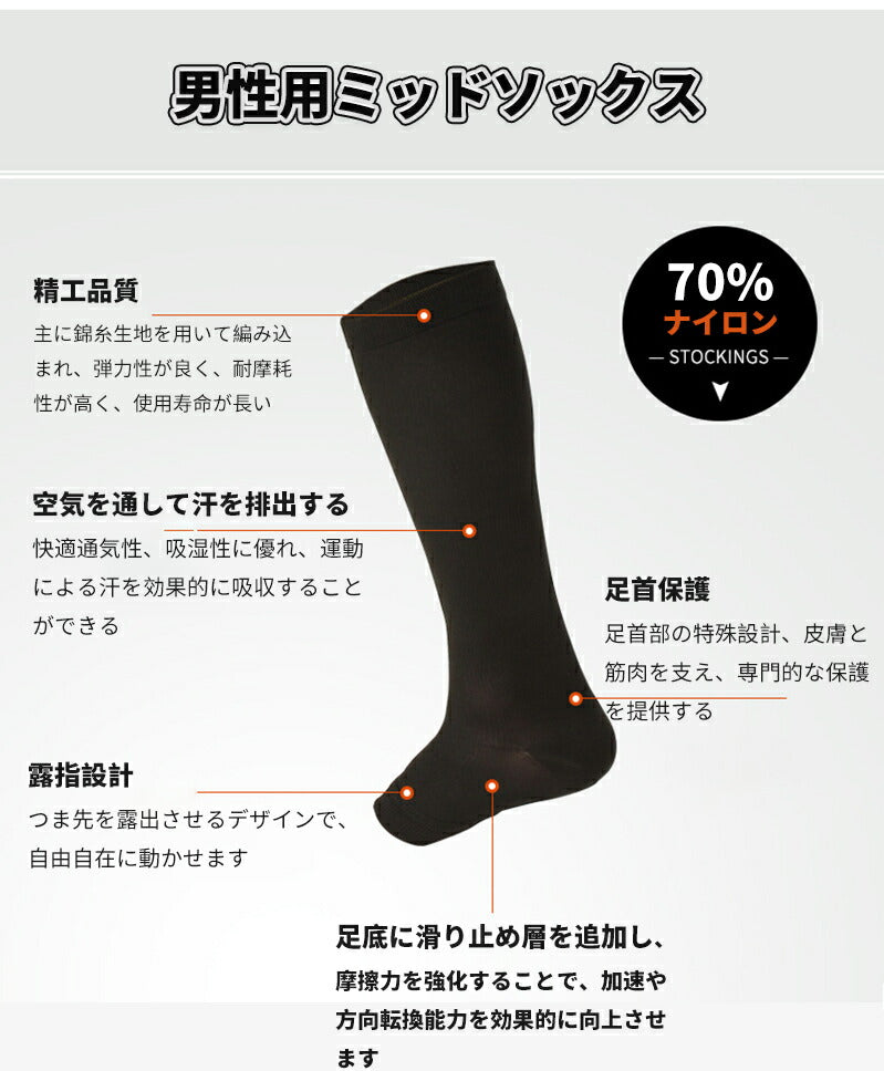 着圧ソックス メンズ 弾性ストッキング 段階圧力設計 加圧 ハイソックス ふくらはぎサポーターオープントゥ むくみ対策 静脈瘤サポート 大きいサイズ 夏用 夜用socks-002