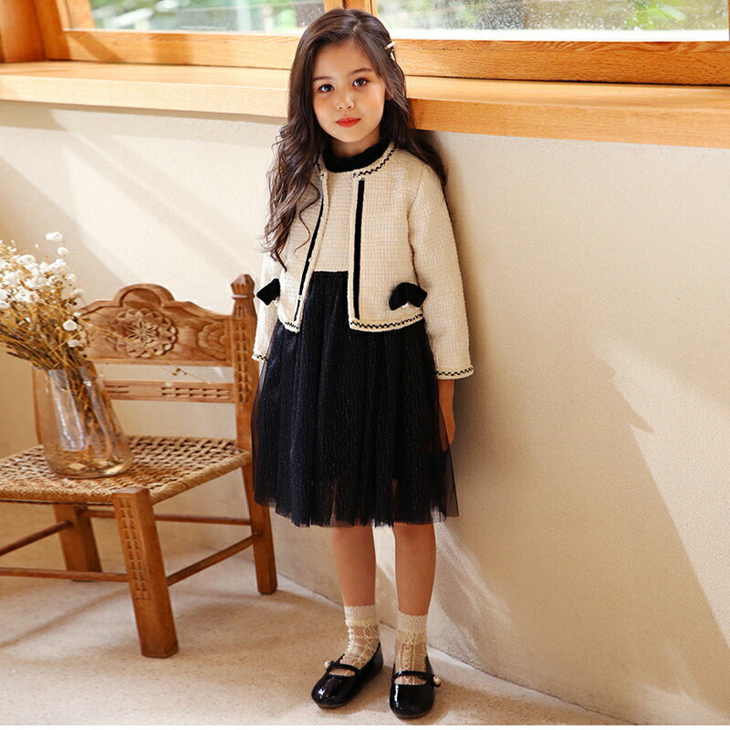 入学式 スーツ 女の子 2点セット 卒業式 子供 ドレス 入園式 子どもドレス 卒園式 ワンピース 七五三 演奏会 黒 上品 可愛い ボレロ ノースリブ プリン copysku-67