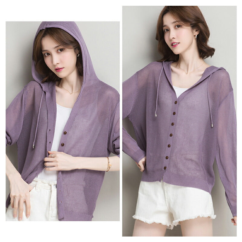 パーカー レディース 薄手 夏 パーカー レディース おしゃれ ロング丈 UVカット 紫外線対策 冷房対策 前開き ボタン ストライプ 春 夏 大き uvpaka-012