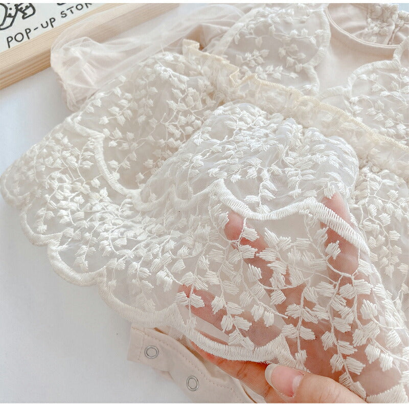 【★大好評】ベビードレス 長袖 セレモニードレス 女の子 ワンピース 結婚式 赤ちゃん 子供服 ロンパース レース ベージュ ふわふわ ベビー服 春 秋 sgato-001-cp