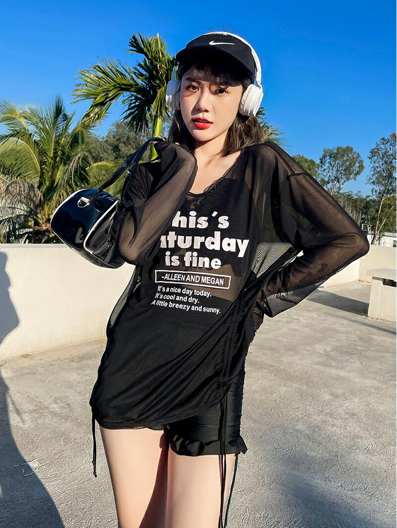 水着 レディース ビスチェビキニ フリルショーツ 長袖シースルーレーストップス 体型カバー水着 3点セット 20代 30代 40代 ママ水着 オトナ copysku-151