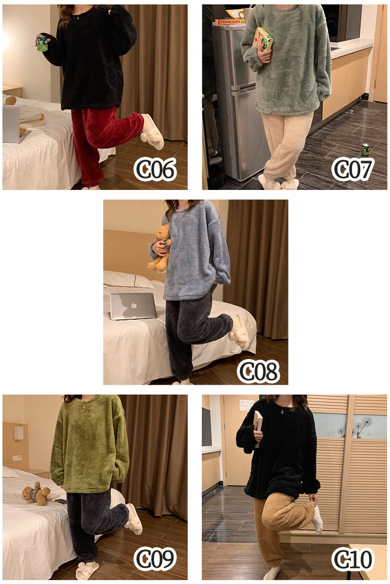 男女兼用超保温 ルームウェア もこもこ パジャマ 室内着 フリースセット 上下セット カップル用 着る毛布 裏起毛 フランネル 超保温ふんわり肌触りスウェットルitem-241248