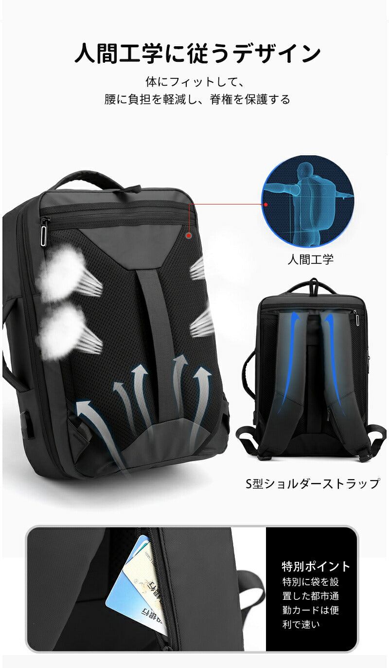 ビジネス リュック メンズ 大容量 軽く感じる  防水 A3 サイズ ノートPC バイク 通勤 通学 出張 旅行 収納 バックパック リュックサック ブラック bag-014