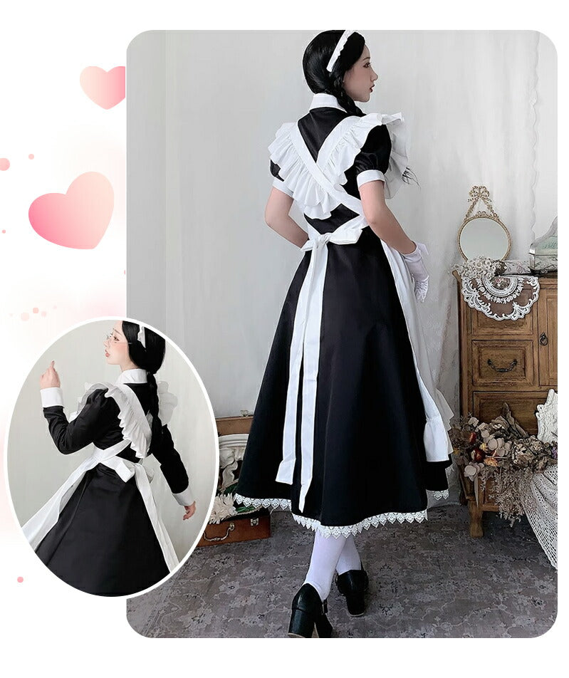 メイド服 ハロウィン コスプレ 半袖 長袖 メイド 可愛い 女の子 セクシー カップル ロリータ 定番 衣装 レディース エプロン ドレス アリス風仮装 男ウケmaid-007