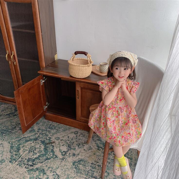 子供服 キッズ ワンピース 女の子 全4色 パープル グリーン 全6サイズ 80 90 100 110 120 130 春夏 キレイメ 新作 フラワー 小花柄 child-skirt-0001