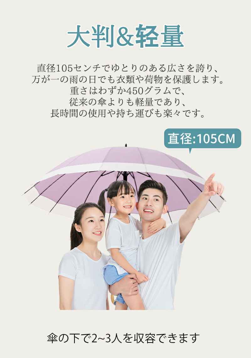 傘 レディース 16本骨 雨傘 長傘 大きめ 軽量 日傘 uvカット 日焼け対策 ジャンプ傘 木ハンドル おしゃれ 晴雨兼用 超撥水 かさ カサ ワンタッチ 耐kasa-3001