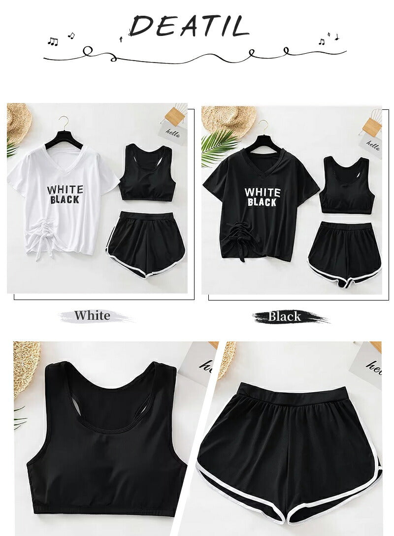 体型カバー 水着 レディース かわいい セパレート 水着 韓国 中学生 高校生 おしゃれ 体型カバー 水着 3点セット 20代 女の子 小胸 二の腕カバー 露出 wswimsuit-007