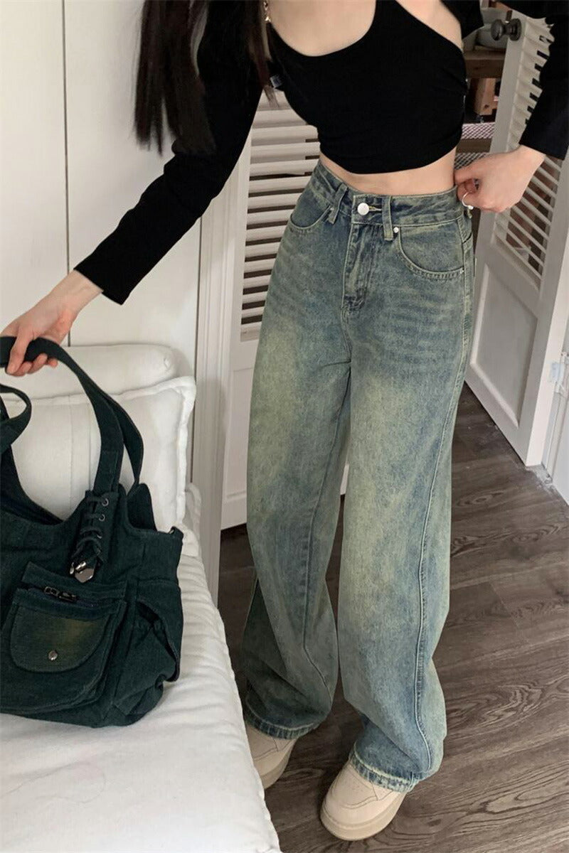 【特典あり】ジーンズ レディース ワイドパンツ デニム ハイウエスト  ディストレス キレイ目 ダメージ 小さいサイズ レディース ボトムス  ジーンズ 美脚 nzk-001