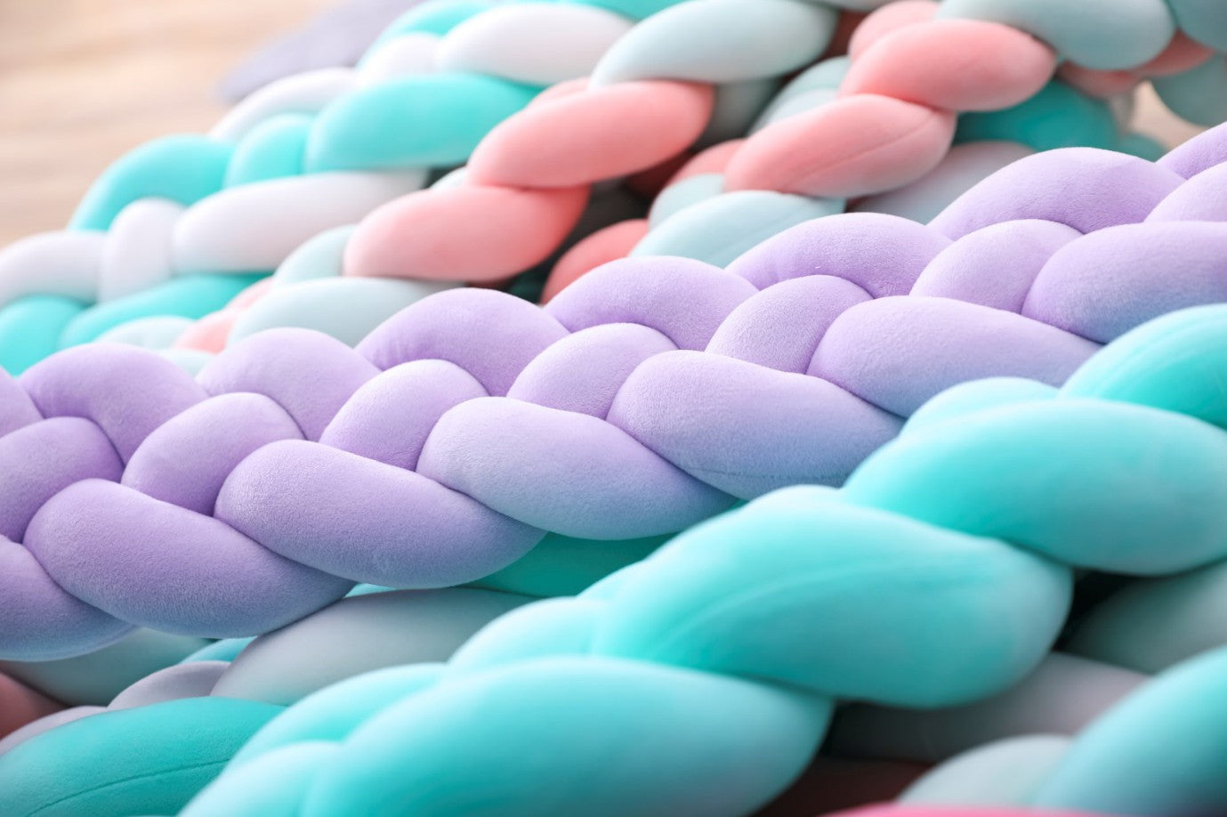 寝返り防止クッション4本 4Mソフトノットピロー編み ベッドガード ノットクッション ベビー ベッドガード ベッドサイド サイドガード ベッドバンパー 赤ちゃん copysku-65