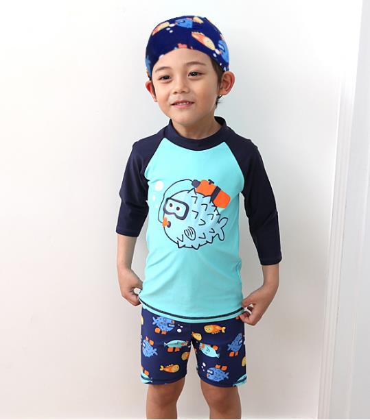 水着 キッズ水着 上下 帽子付き 魚 半袖 男の子 ベビー 赤ちゃん 水着 キッズ 子供 日焼け 対策 紫外線 小学生 保育園 幼稚園 プール 男子 男の子 ス copysku-196