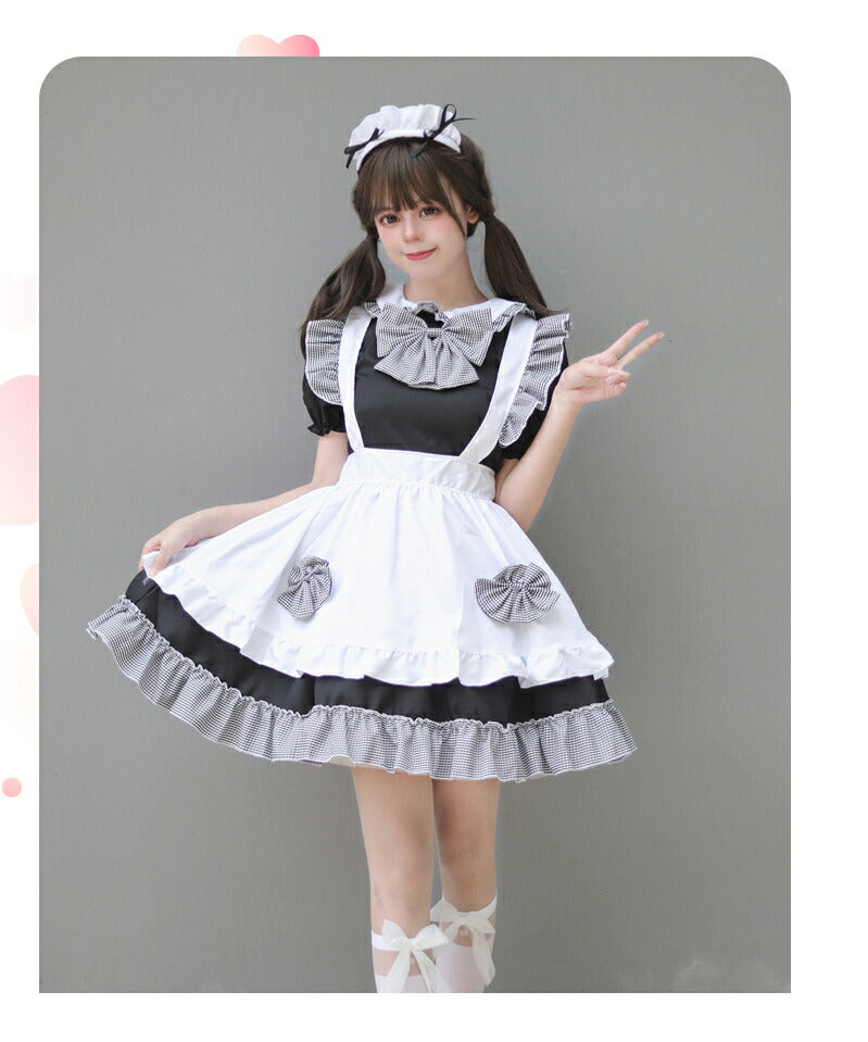 メイド服 ハロウィン コスプレ 半袖 蝶結ぶ メイド 可愛い 女の子 セクシー カップル ロリータ 定番 衣装 レディース エプロン ドレス アリス風仮装 上質maid-010