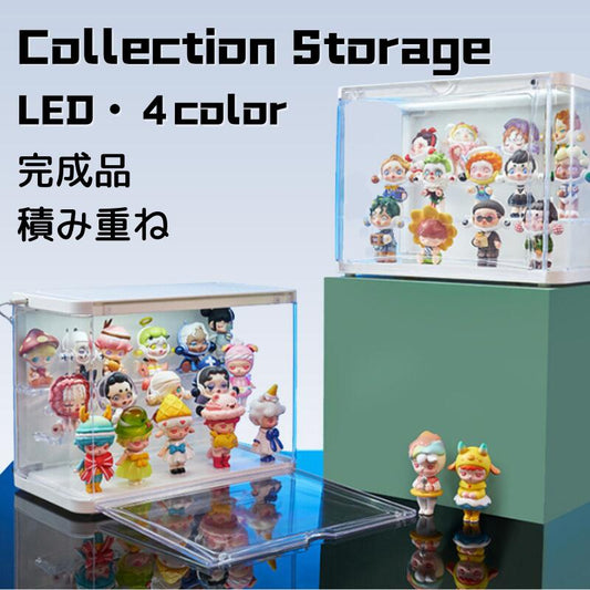 フィギュアケース コレクションケース LEDライト 収納 高品質 コレクション ボックス クリアケース 透明展示ケース 積み重ね可能 扉付き 完成品 透明 アク storage-037