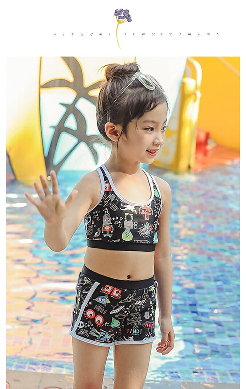 セパレート 子供 水着 女の子 ラッシュガード スクール水着 幼稚園 小学生 中学生 スイミング スクール 海水浴 スイムウェア 水遊び 長袖水着 半袖水着 キ swimsuit-013