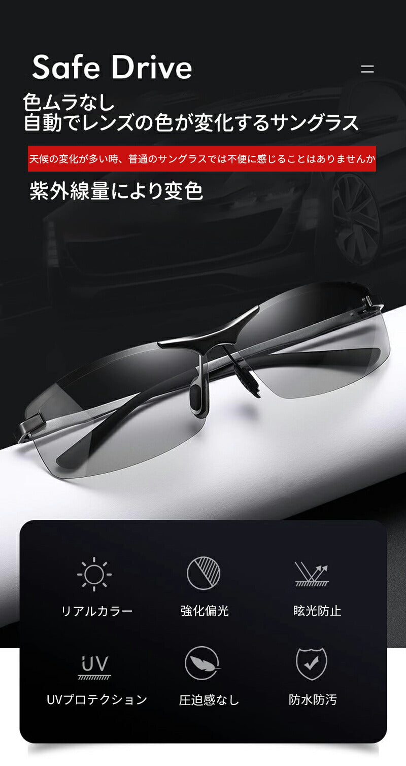 サングラス メンズ 偏光 調光 スポーツサングラス 偏光サングラス ドライブ 釣り UVカット スポーツ ゴルフ UV400 紫外線カット 運転 アウトドア 夜glasses-001