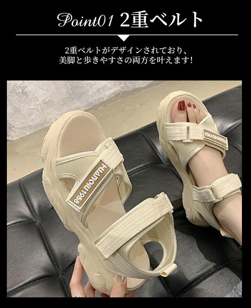 サンダル レディースシューズ 厚底サンダル カジュアルサンダル 女性サンダル マジックテープ アンクルストラップ ガールズシューズ 軽量 歩きやすい 履きやすいsandals-005