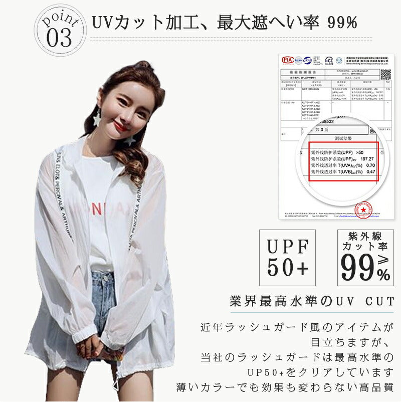 uvカット パーカー uv パーカー 涼しい 接触冷感 ラッシュガード レディース ジップアップ 日焼け止め 冷感 ひんやり 速乾 即納 撥水加工 シアー マウuvpaka-002