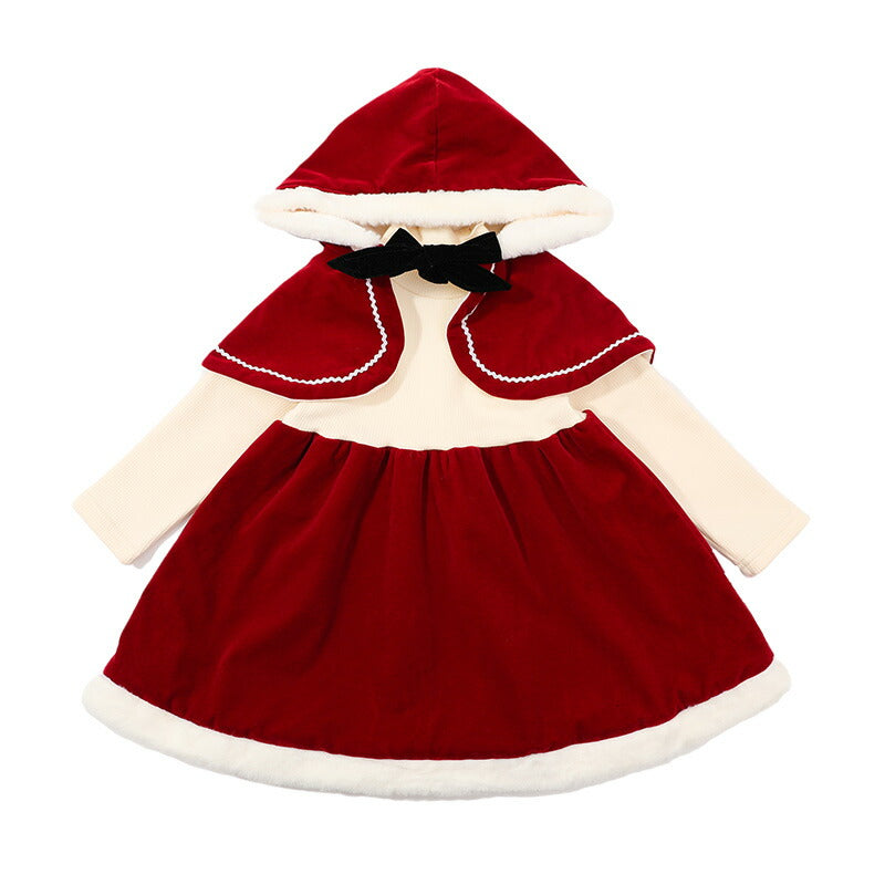 クリスマス コスプレ 子供 衣装 サンタ コスチューム ベビー キッズ サンタクロース 衣装 子供 子ども サンタ服 女の子 2点セット 長袖 防寒 ケープ付き copy-40