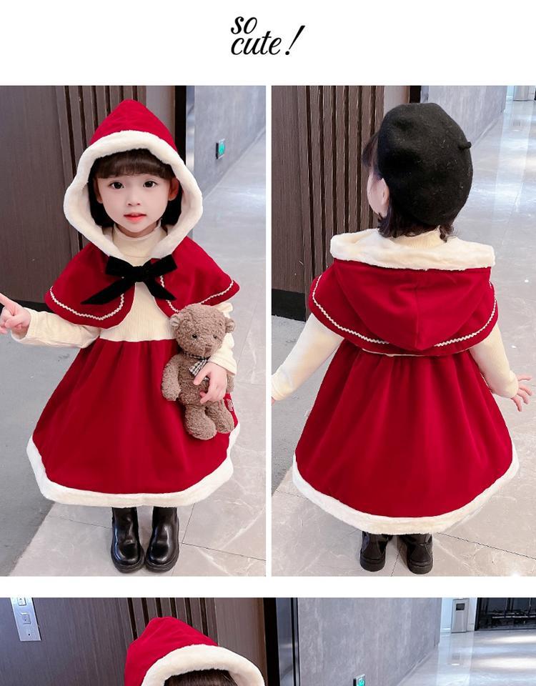 クリスマス コスプレ 子供 衣装 サンタ コスチューム ベビー キッズ サンタクロース 衣装 子供 子ども サンタ服 女の子 2点セット 長袖 防寒 ケープ付き copy-40