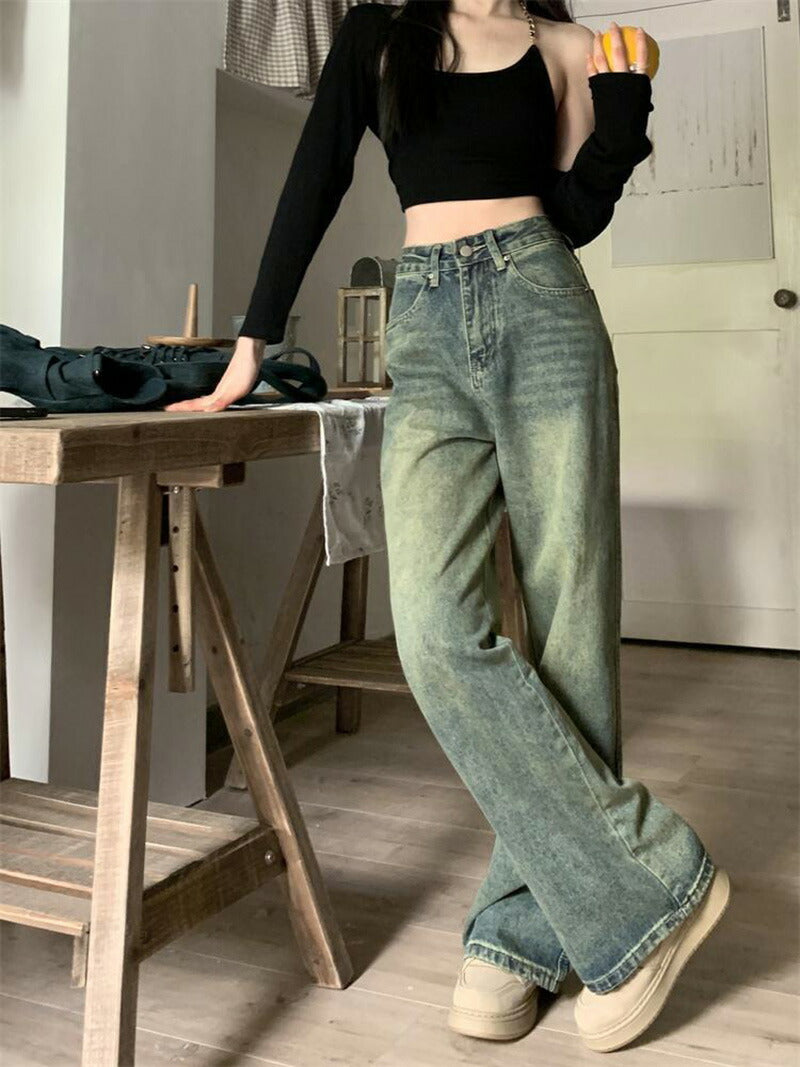 【特典あり】ジーンズ レディース ワイドパンツ デニム ハイウエスト  ディストレス キレイ目 ダメージ 小さいサイズ レディース ボトムス  ジーンズ 美脚 nzk-001