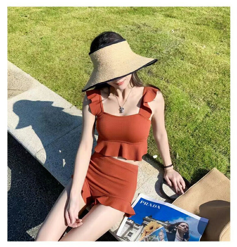 【一部即納】水着 レディース 可愛い 体型カバー ビスチェ ハイウエスト フリル セパレート タンキニ 水着 韓国 露出控えめ パッド一体型 ビキニ ショートパswimsuit-062