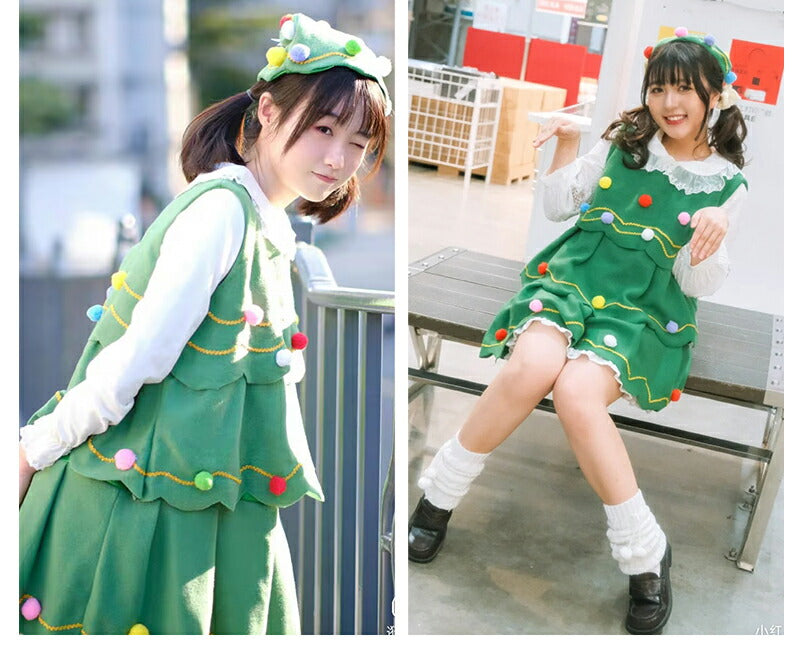 クリスマス コスプレ ベビー キッズ サンタクロース サンタ 子供 衣装 コスチューム ツリーワンピース 衣装 子供 子ども サンタ服 女の子 3点セット 長袖 kidsanta-005