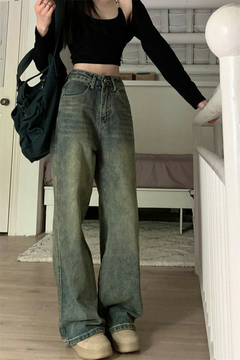 【特典あり】ジーンズ レディース ワイドパンツ デニム ハイウエスト  ディストレス キレイ目 ダメージ 小さいサイズ レディース ボトムス  ジーンズ 美脚 nzk-001