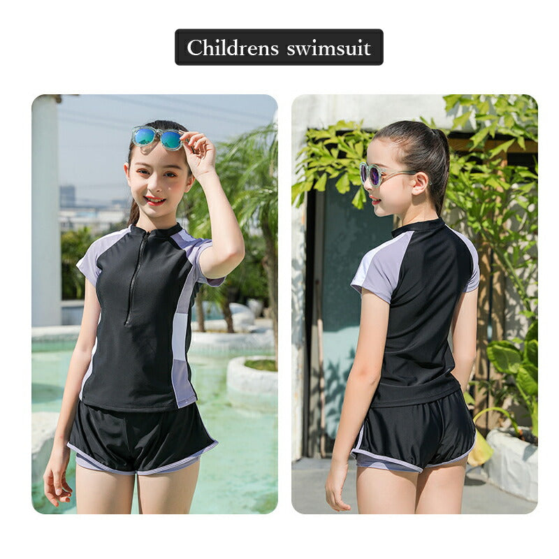 【部分即納】水着 女の子 小学生 セパレート 2点 セット トップス 半袖 ショートパンツ スカート スクール水着 可愛い キッズ水着 子供 キッズ ジュニア  copysku-010