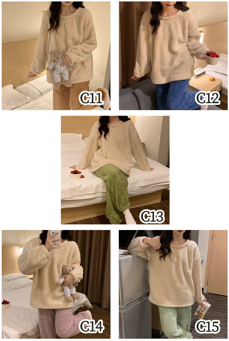 男女兼用超保温 ルームウェア もこもこ パジャマ 室内着 フリースセット 上下セット カップル用 着る毛布 裏起毛 フランネル 超保温ふんわり肌触りスウェットルitem-241248