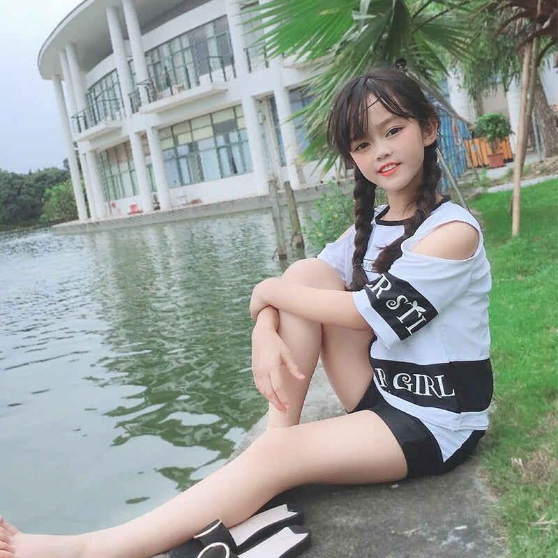 水着 キッズ 女の子 セパレート スイムウェア ラッシュガード 半袖 パンツ スイムスーツ ビーチウェア 水泳 スクール水着 キッズ ジュニア 練 copysku-177