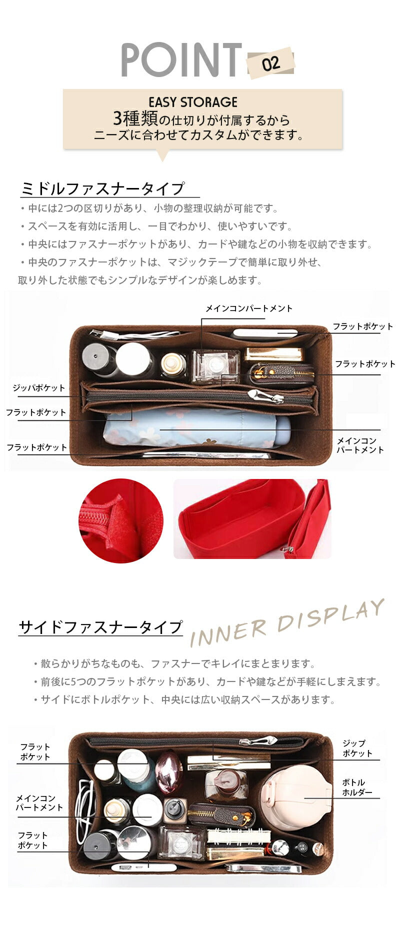 バッグインバッグ SPEEDY対応 スピーディ25バッグインバッグ 型崩れ防止 自立 軽い インナーバッグ 高品質素材 フェルト おしゃれ コンパクト 大容量 binbag-lv4001