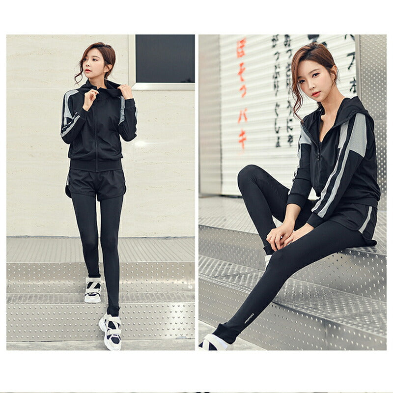 水着 水陸両用 フィットネス 5点セット レディース 体型カバー ヨガ ラッシュガード 長袖 上下セット スポブラ レギンス ショートパンツ Tシャツ ジム ス item-020