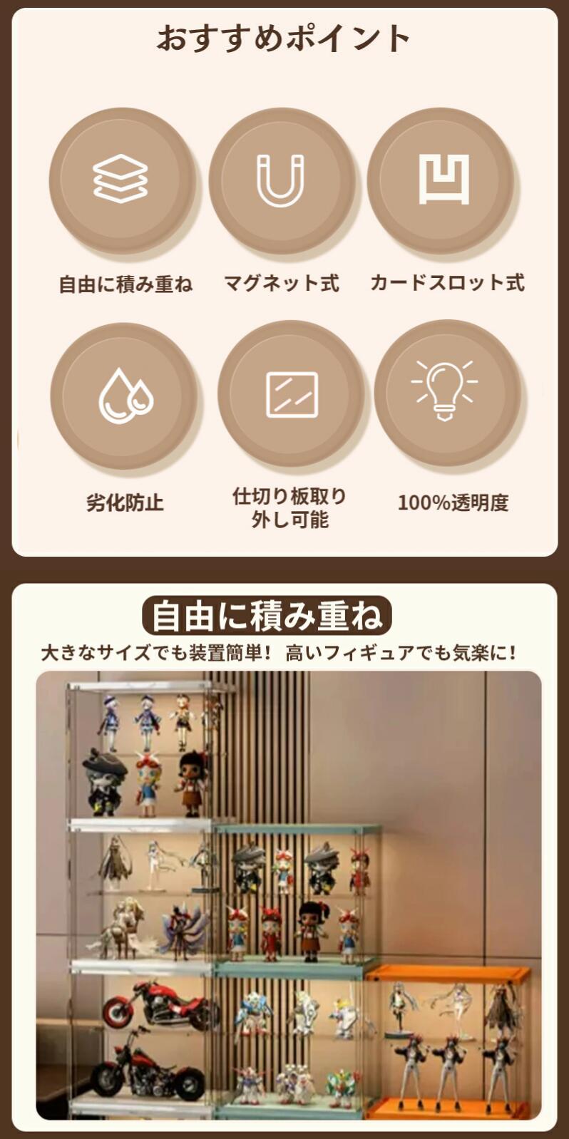 フィギュアケース 収納 高品質 コレクションケース コレクション ボックス クリアケース 透明展示ケース 積み重ね可能 扉付き 組み立て式 透明 アクリル  コitem-24012