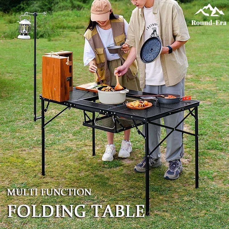 アウトドア テーブル バーベキュー用 多機能 耐荷重30kg 収納袋付き 三つ折り メッシュテーブル 軽量 折りたたみテーブル アルミ レジャーテーブル 折り畳 table-004