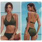 水着 レディース ビキニ シンプル 盛れる セクシー 黒 おしゃれ 中学生 可愛い 高校 短パン 無地 体型カバー 人気 ホルターネック ぽっちゃり  copysku-28
