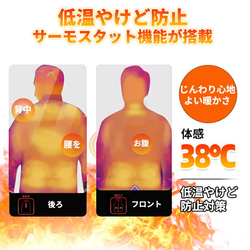 ヒーターベスト バッテリー付き 日本製ヒーター 裹起毛 中綿 USB給電 三段階調温 メンズ レーディス 男女兼用 電熱ジャケット 防寒着 速暖 軽量 薄手 前 besuto-02pawa1