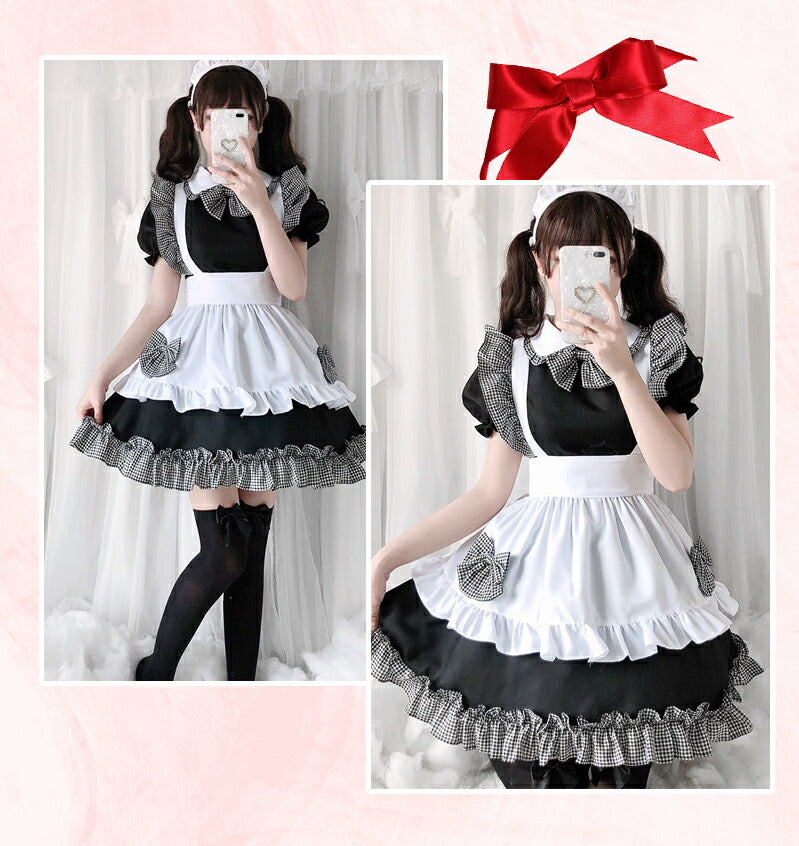 メイド服 ハロウィン コスプレ 半袖 蝶結ぶ メイド 可愛い 女の子 セクシー カップル ロリータ 定番 衣装 レディース エプロン ドレス アリス風仮装 上質maid-010