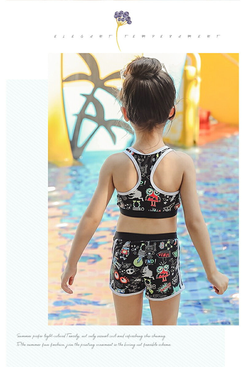 セパレート 子供 水着 女の子 ラッシュガード スクール水着 幼稚園 小学生 中学生 スイミング スクール 海水浴 スイムウェア 水遊び 長袖水着 半袖水着 キ swimsuit-013