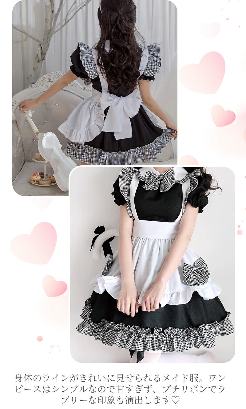 メイド服 ハロウィン コスプレ 半袖 蝶結ぶ メイド 可愛い 女の子 セクシー カップル ロリータ 定番 衣装 レディース エプロン ドレス アリス風仮装 上質maid-010